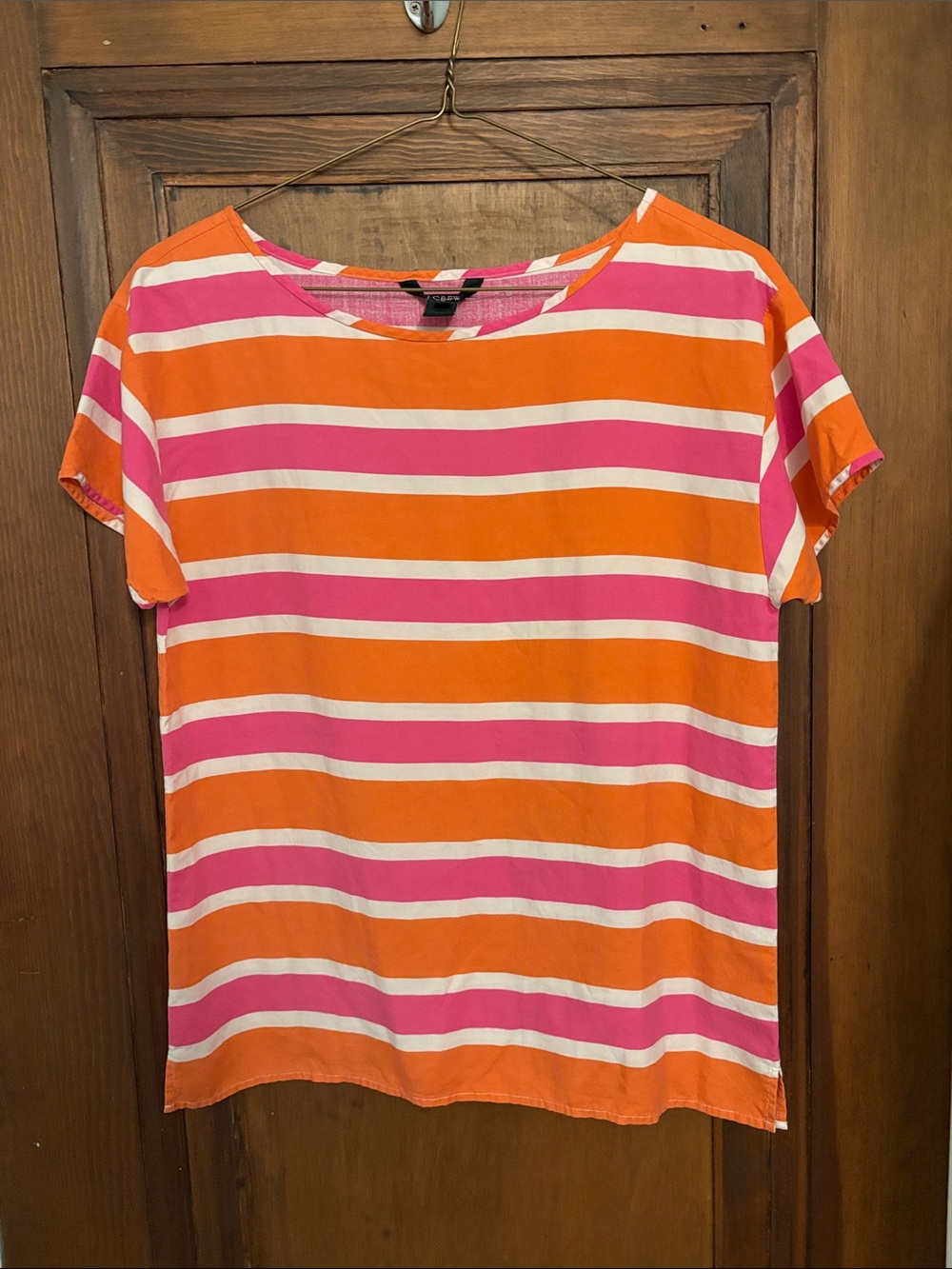 Striped Orange and Pink Short Sleeve Women's Top